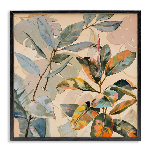Stupell Industries Tropical Leaves Warm Tones Floral Painting Black Framed Art Print Wall Art, 12 x 12