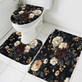 thumbnail image 3 of Vintage Black Floral Bath Mat 3 Piece Bathroom Rug Set, Spring Seasonal Botanical Blooms Non Slip Bath Rug Contour Mat and Toilet Lid Cover, Absorbent Shower Mats Soft Bath Rugs and Mats Sets, 3 of 8