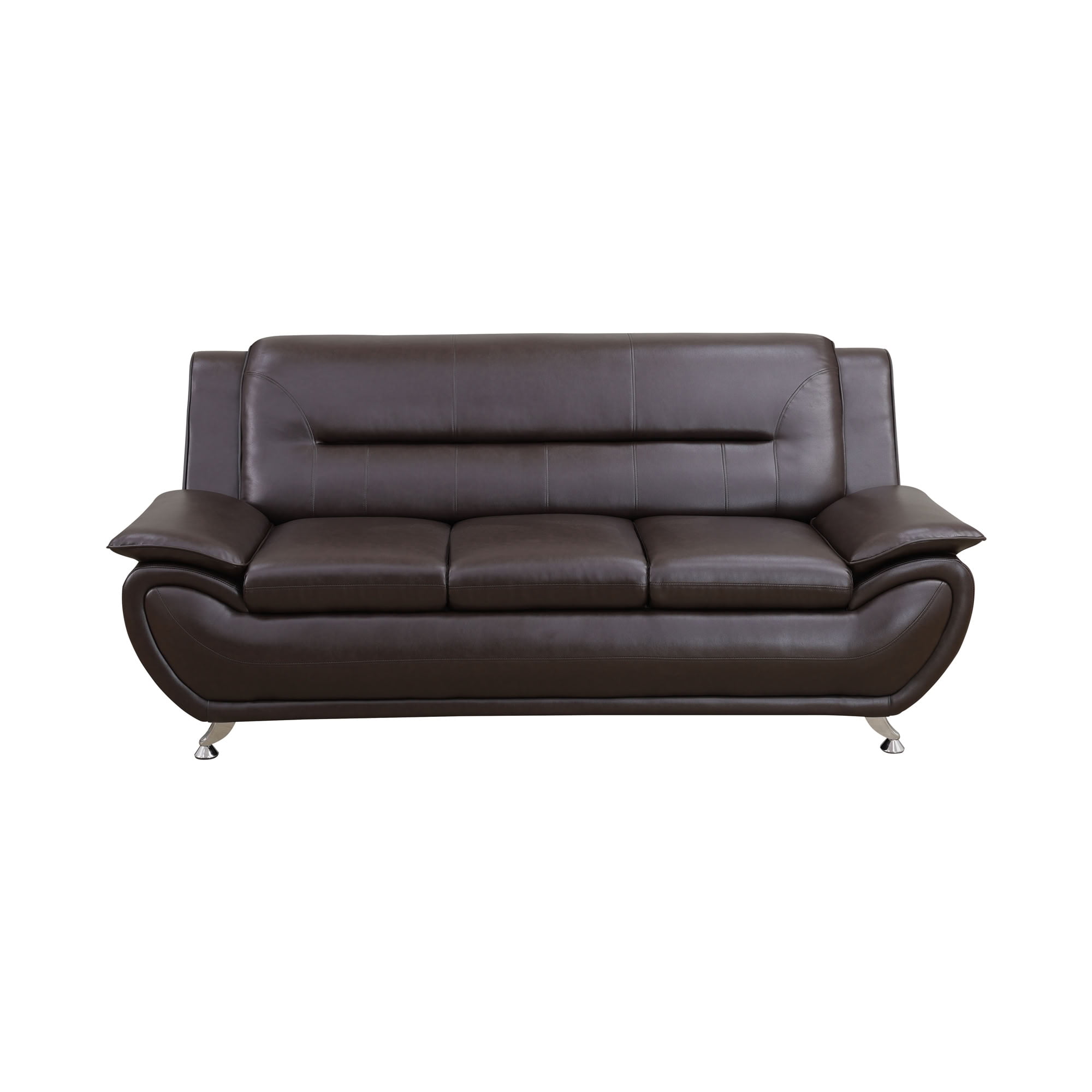 MAYEERTY Breathable Leather 3-Seater Sofa, Anti-Insect Solid Wood Frame Living Room Sofa, Brown