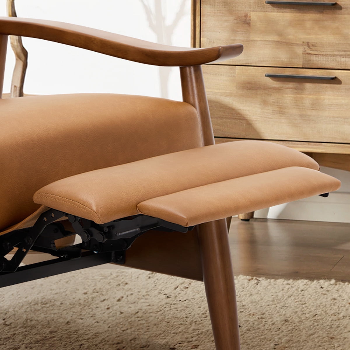 AFO Mid-Century Leather Living Room Push Back and Retractable Footrest Recliners with Set of 2 for Bedroom, Brown
