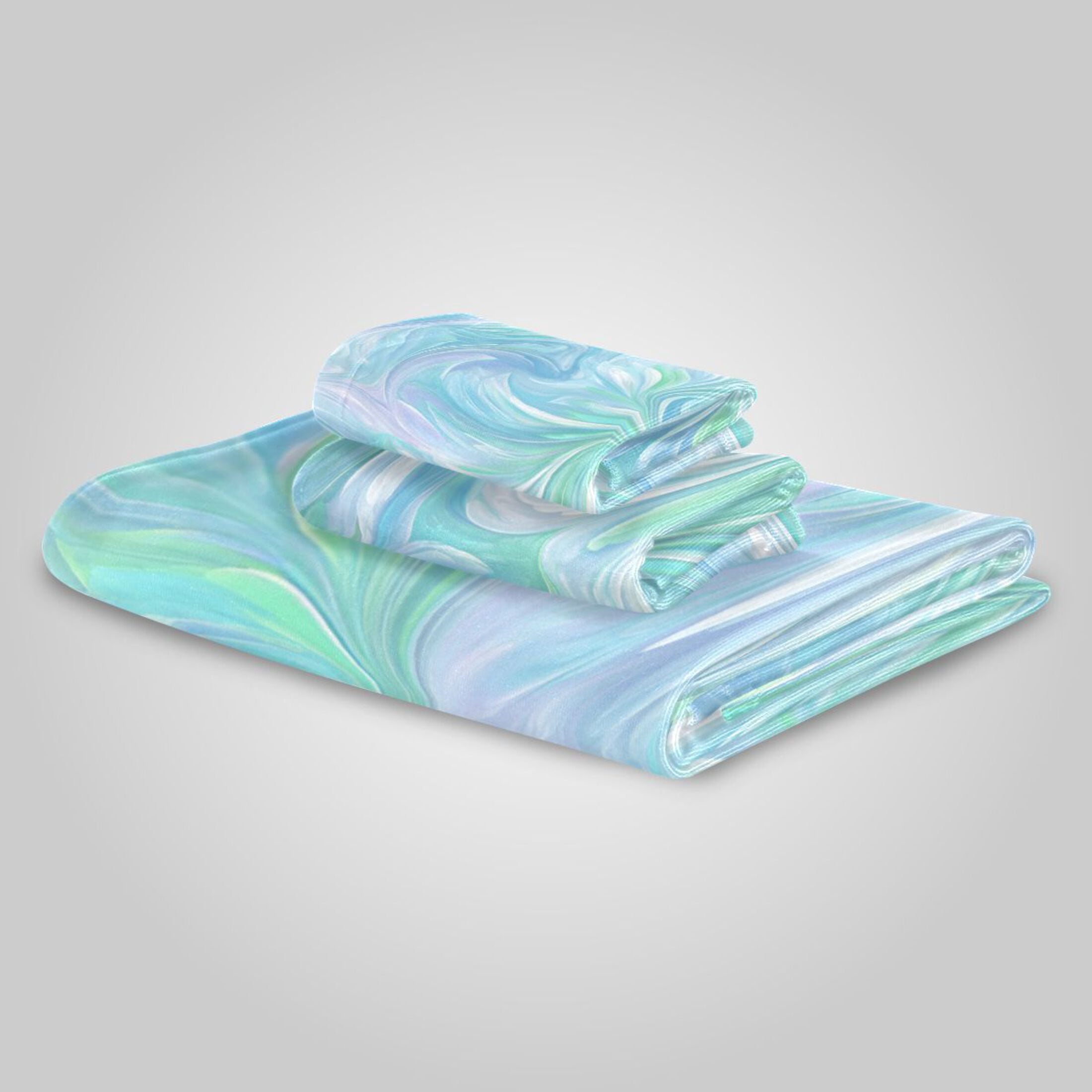 3 Sizes Towel Set - Bath Towel, Hand Towel & Washcloth for Daily Household Use Aqua Swirl Feather Design