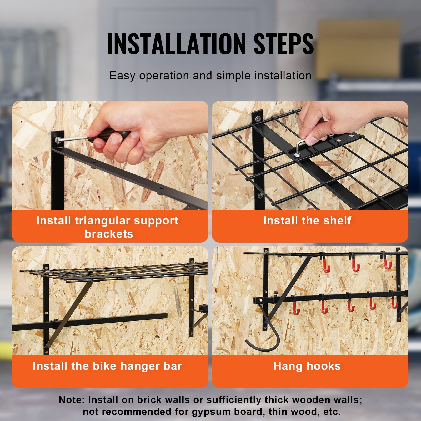 KFFKFF Bicycle Storage Solution, Wall-Mounted Rack for 4 Bikes, Includes Dual Shelving, Home & Garage Space Saver, Adapts to Different Bicycle Sizes