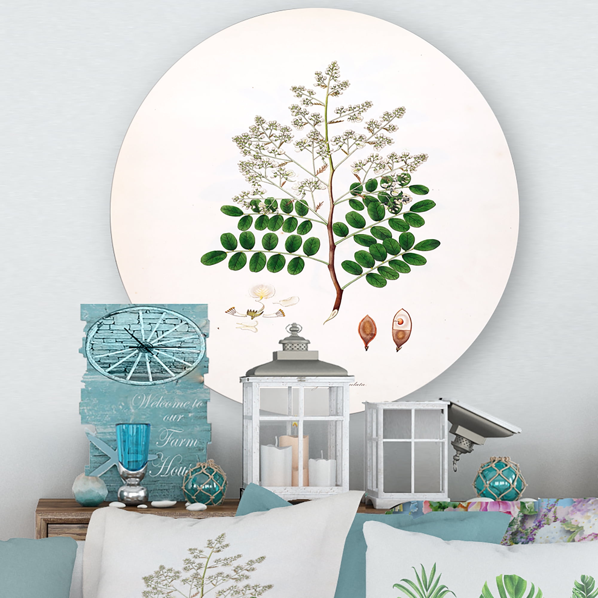 Designart 'Ancient Botanicals XII' Farmhouse Circle Metal Wall Art 11x11 - Disc of 11