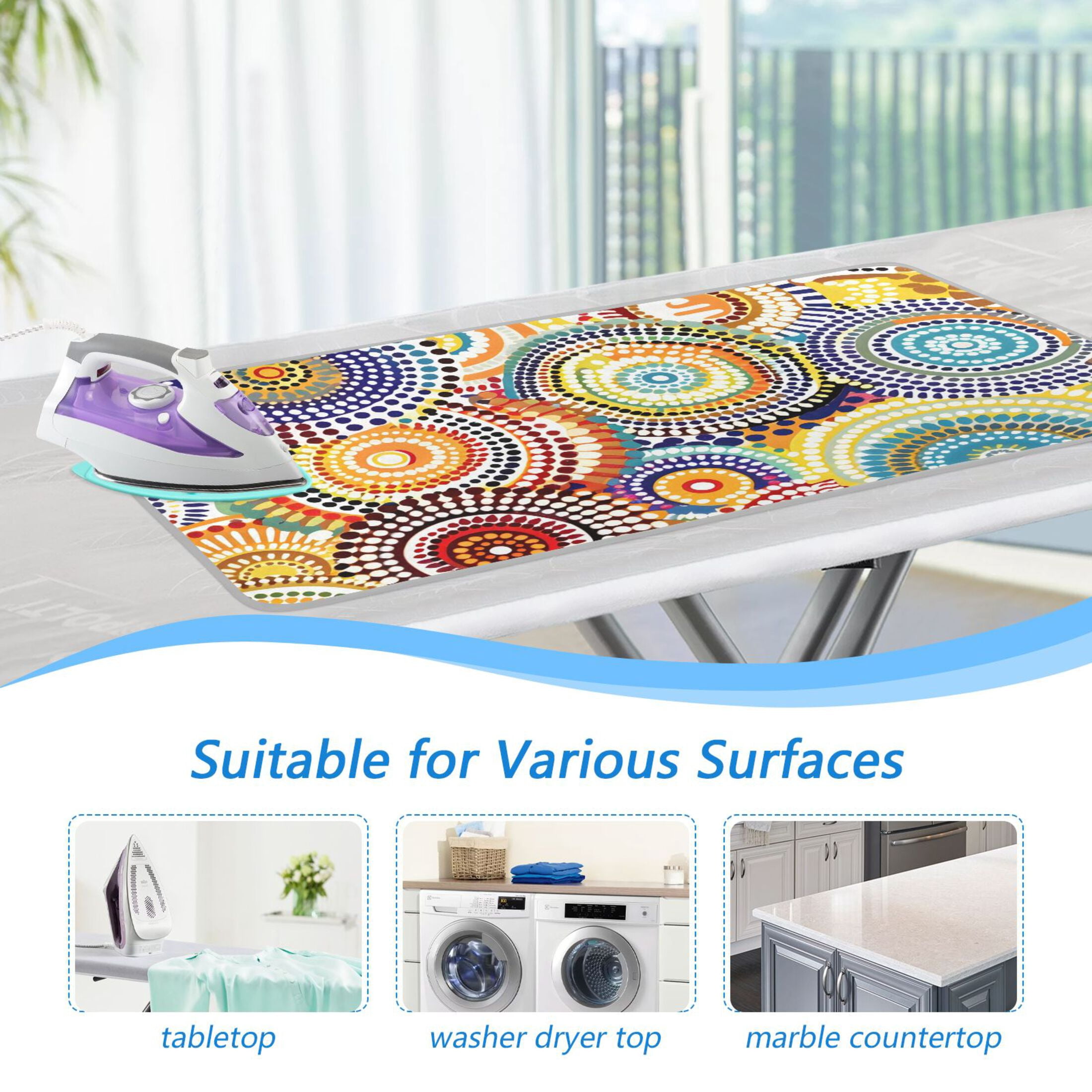 Colorful Dot Circles Ironing Mat Blanket Portable Travel Ironing Pad Heat Resistant Pad 47.2" x 27.6”