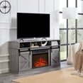 thumbnail image 2 of Fireplace TV Stand with 23'' Fireplace Insert, Electric Fireplace Heater Entertainment Center for 65" TVs, TV Console Cabinet W/Large Storage, Sliding Doors Cabinet, Remote Control, Gray, 2 of 10