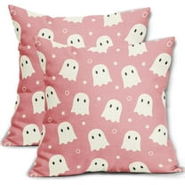 Halloween Pillow Covers 18x18 Inch Funny Cute Ghost Outdoor Throw Pillows Pink And White Spooky Throw Pillow Covers Set of 2 Cotton Linen Halloween Decorative Pillowcases For Halloween Home Sofa Decor