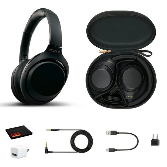 Sony WH-1000XM4 Auriculares inalámbricos con cancelación de ruido con micrófono para llamadas telefónicas, control de voz, con adaptador de pared USB y paquete de paño de limpieza de microfibra