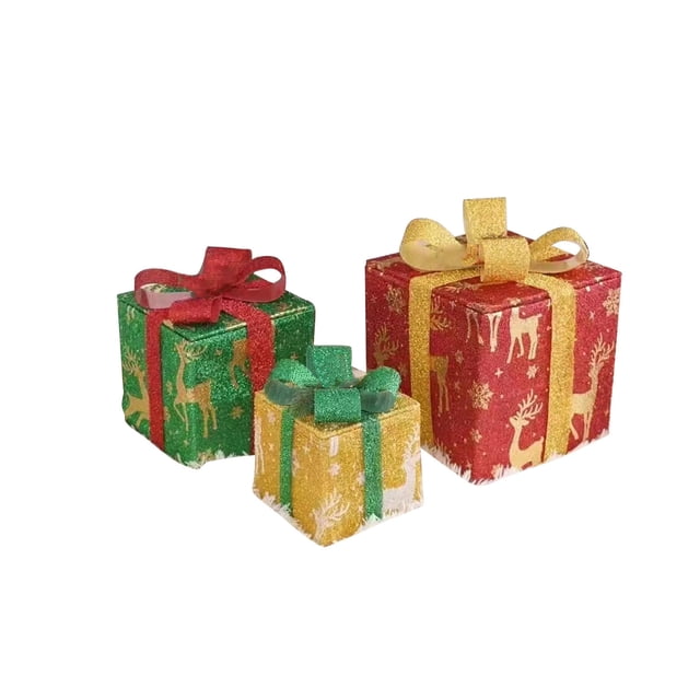 Christmas Gift Box Three-Piece Set With Remote Control And 8 Lighting Modes, Led Decor For Tree And Home