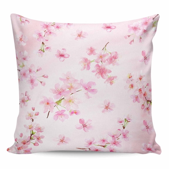 Pink Cherry Pillow Covers 18x18 Inch Decorative Throw Pillow Cover, Spring Botanical Blossoms Flowers Floral Sofa Pillowcases Accent Cushion Case Home Decor Bedroom Living Room