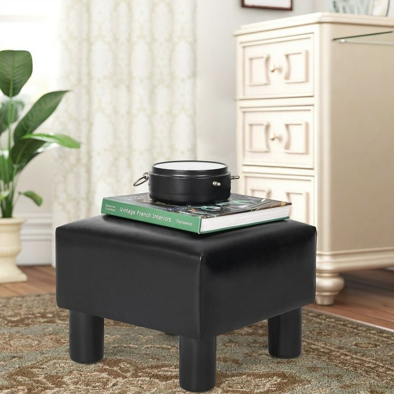 Adeco Trading Footrest Stool, Faux Leather Ottoman, Thick
