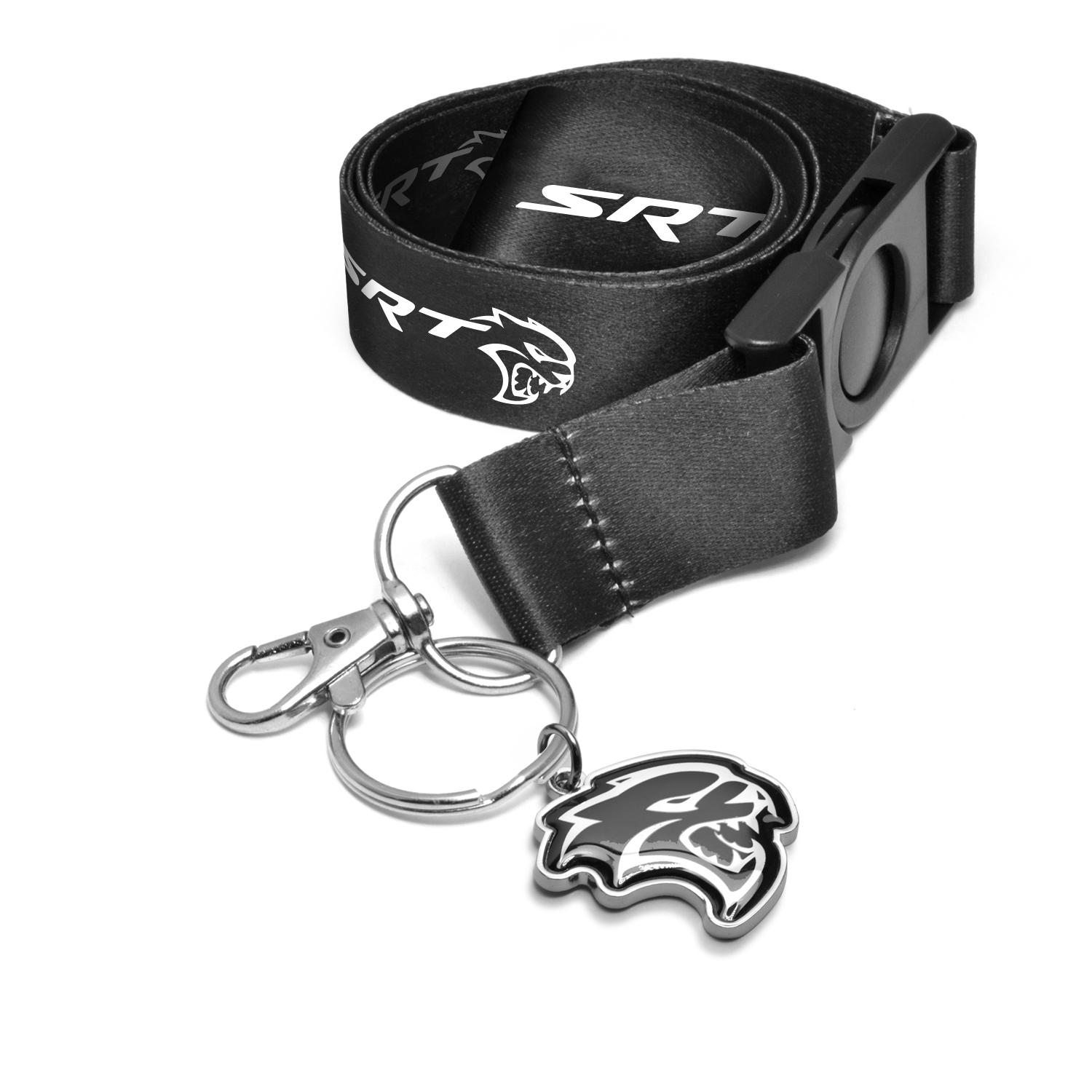 iPick Image for Dodge SRT Hellcat Full-Color Die-Cut Metal Key Chain with Printed Logo Black Lanyard Strap, Official Licensed