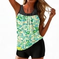 thumbnail image 2 of longantii Womens Tankini Bathing Suits Two Piece Bathing Suits Fashion Printed Blouson Tank Top Tummy Control Modest Swimsuits with High Waist Board Shorts Tankini Swimwear Green XXL, 2 of 7