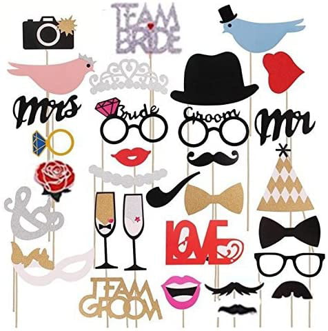 30Pcs Photo Posing Props,Colourful Props on A Stick Moustache Photo Booth Party,Wedding Birthday Graduation Hen Party Night Games Dress-up Accessories 