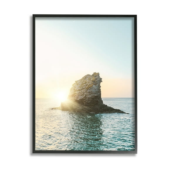 Stupell Industries Ocean Rock at Sunset Nature Photography Black Framed Art Print Wall Art, 11 x 14