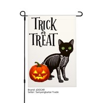 JOOCAR Trick or Treat Black Cat and Pumpkin Linen Garden Flag for Fall Autumn Home Outdoor Garden Yard Door Decor 12x18 inch