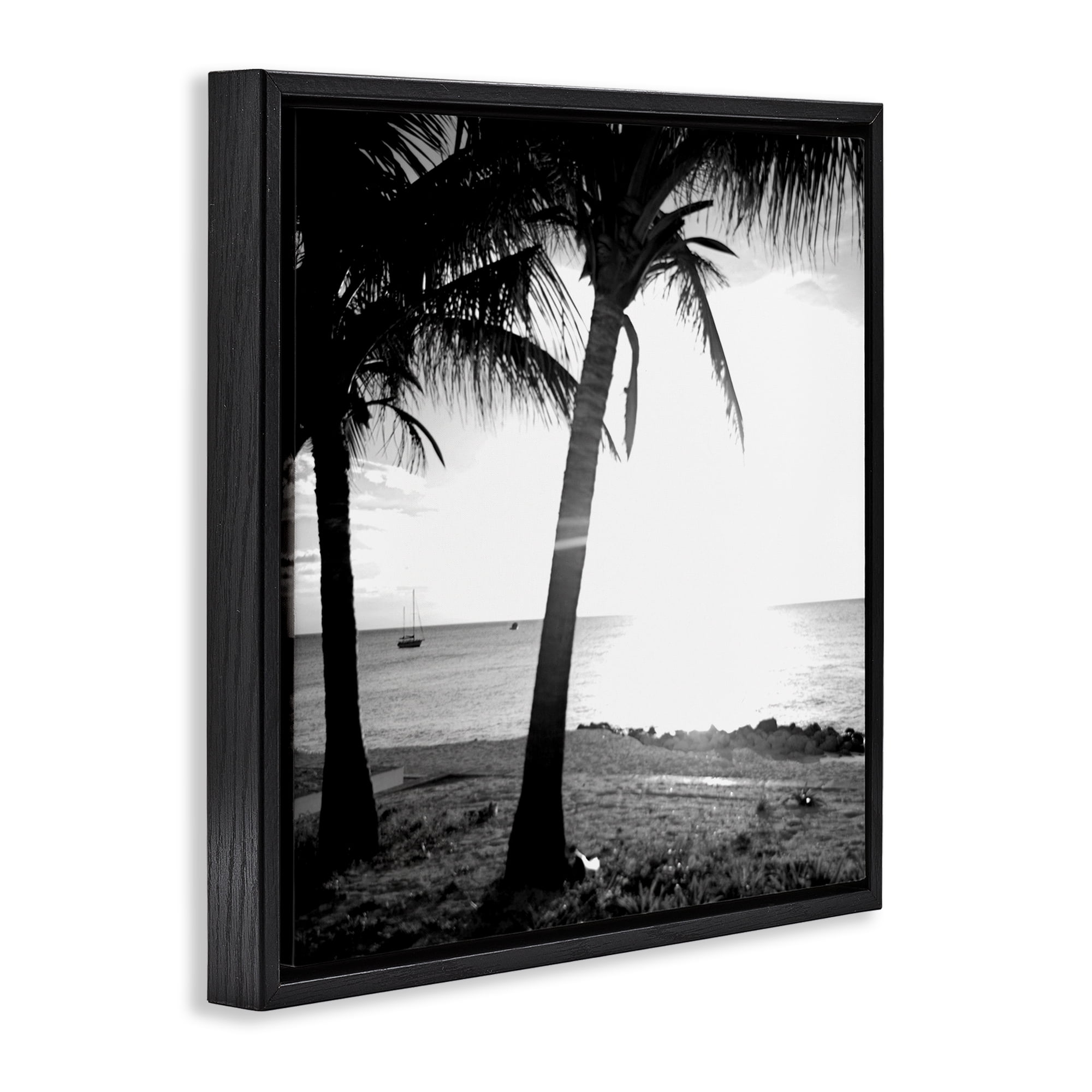 Stupell Industries Palm Tree Silhouettes Coastal Photography Black Floater Framed Canvas Art Print Wall Art, 18 x 18