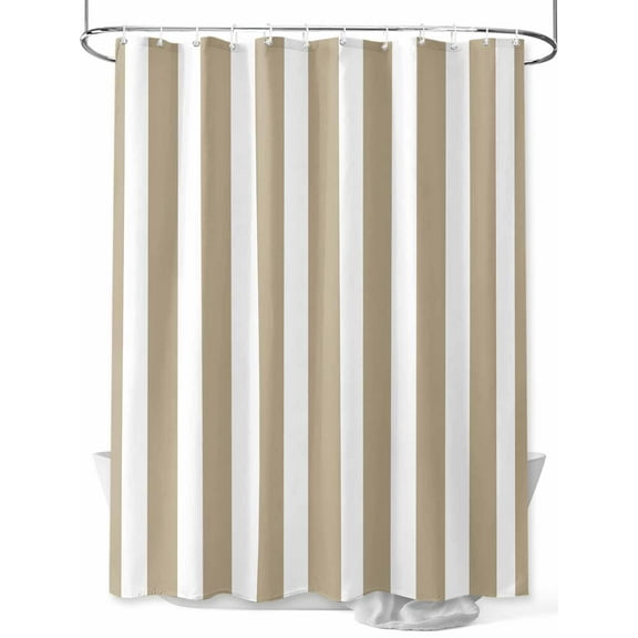 Khaki and White Striped Shower Curtain, Gradient Geometric Waterproof Shower Curtain Set with 12 Hooks Lightweight Washable Fabric Shower Curtains for Bathroom 72x78 Inches