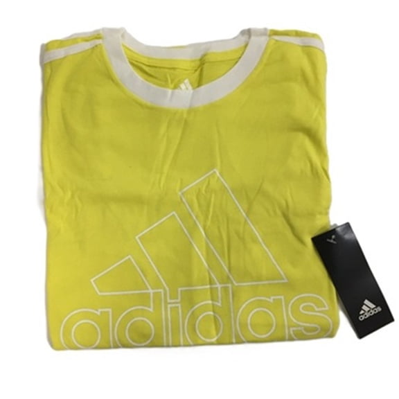 ADIDAS Big Boys 3 Stripes Graphic Logo Jersey T Shirt Yellow/White style AA6713 Sz Large