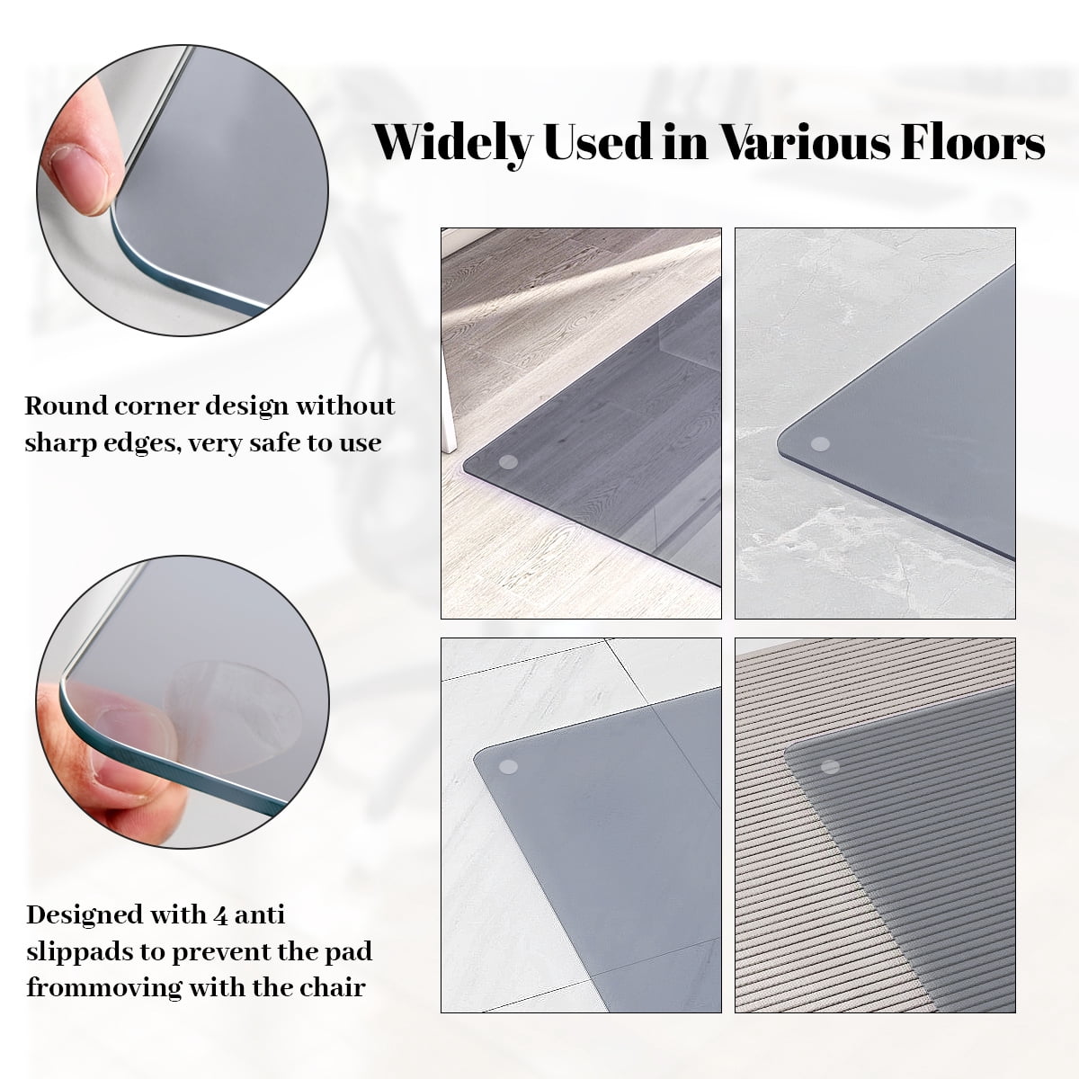 Lumora 46" x 55" Glass Chair Mat Heavy Tempered Glass Mat,Gray