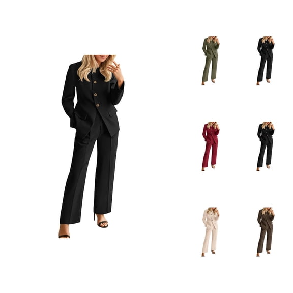 Women's 2025 Fall Two Piece Suits Set Casual Business Long Sleeve Blazer Jacket Wide Leg Pants Work Outfits Sets