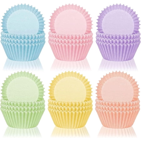 300Pcs Colorful Cupcake Liners Pastel Color Cupcake Wrappers Baking Cup Light Pink Blue Purple Yellow Orange Green Muffin Liners for Spring Easter Baby Shower Gender Reveal Wedding Birthday