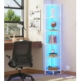 thumbnail image 4 of Corner Shelf with LED Light, 6-Tier Corner Bookshelf, Industrial Corner Ladder Shelf, Modern Display Shelf for Living Room, Bedroom, Kitchen, Home Office, Sturdy Frame, White UJSJ002W, 4 of 8