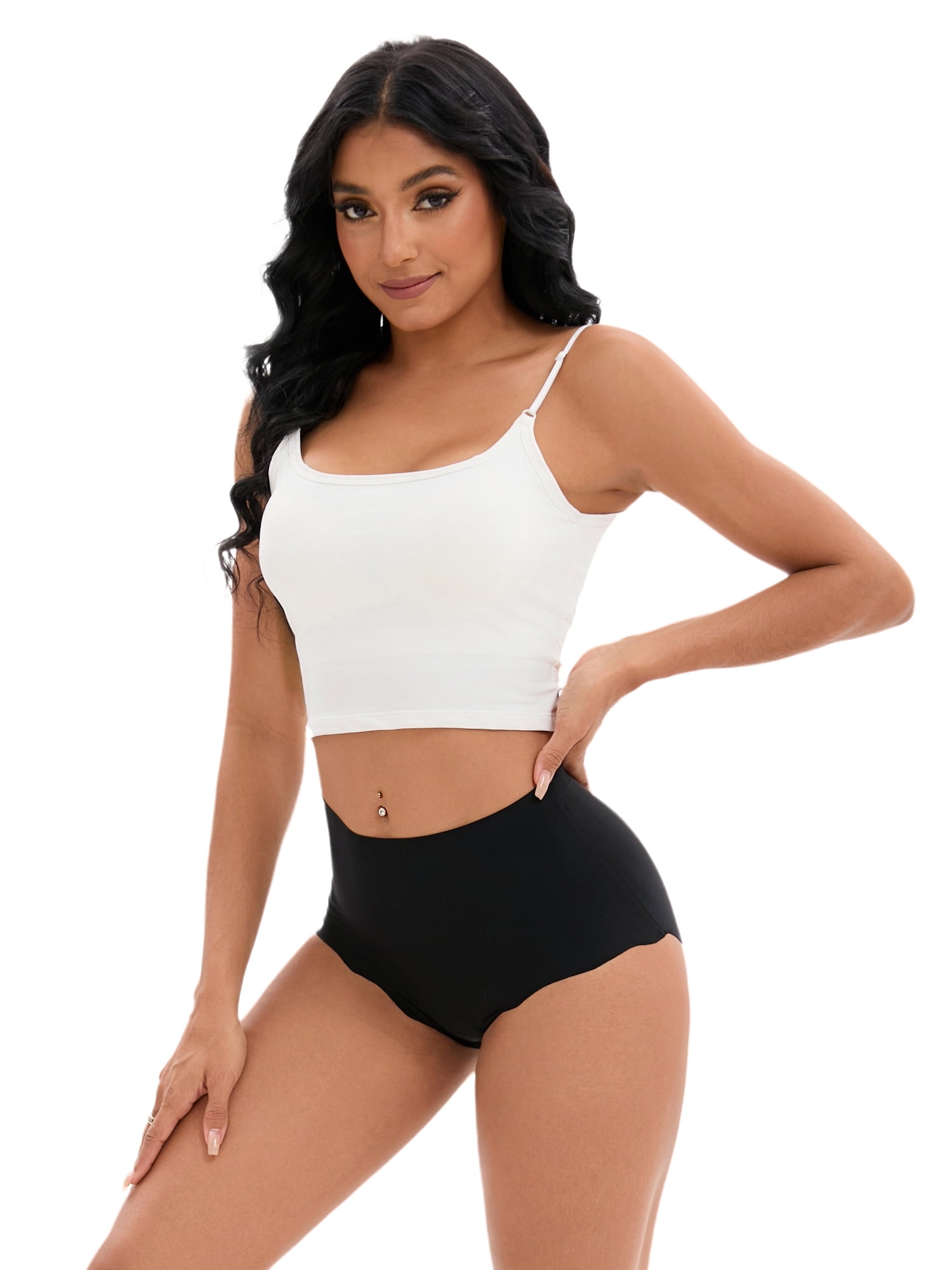 Unique Bargains Women's Comfort Full-Coverage Panties Wave Trim No Trace Briefs M Black