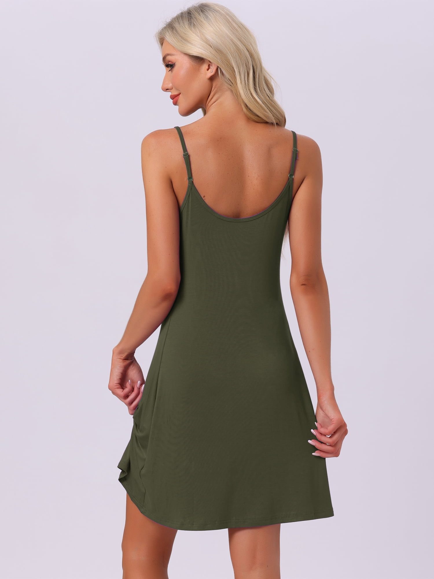 DARING DIVA Women's Sleeveless Basic Camisole V Neck Nightshirt Pajama XS Army Green