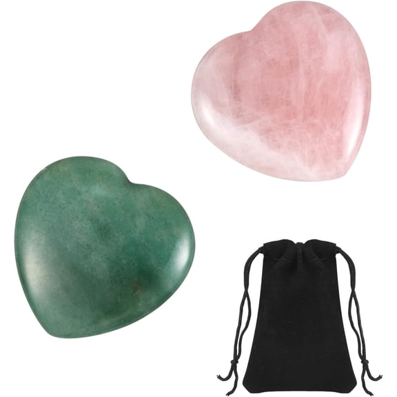 2 Pcs Heart Stones Natural Heart Gemstone Massage Polished Puffy Healing Crystals Love Gemstone for Balancing Energy Decoration