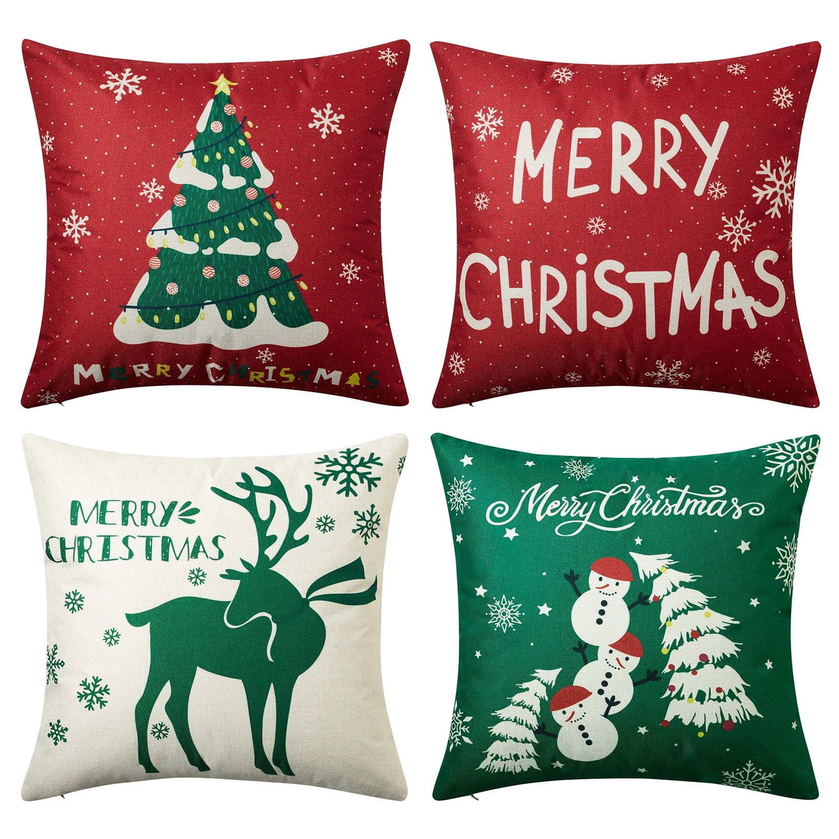 4Pcs 18" Christmas Cushion Cover Pillow Case Cotton Linen Home Sofa Decor Xmas 
