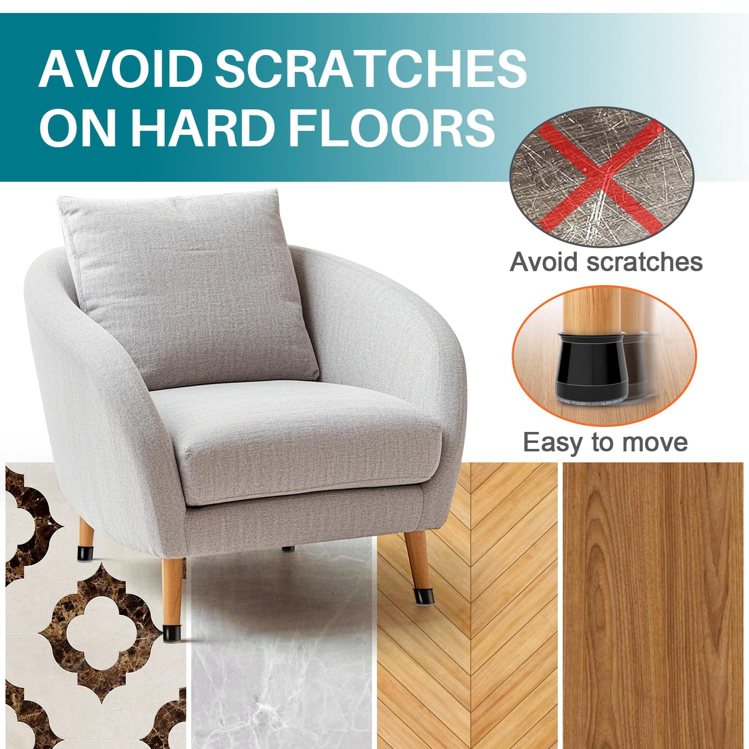 24 Chair Leg Floor Protectors Round  Silicone Felt Furniture Pads Caps Covers For Hardwood Floors (fit 1-5/16" To 2")