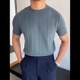 thumbnail image 4 of Camiseta Informal de Punto Acanalado de Corta con Cuello Redondo y Bajo Fino para Hombre, Color Liso Azul XXXL, 4 of 10