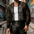 thumbnail image 5 of RYDCOT Men's Sheer Floral Lace Bomber Jackets Long Sleeve See Through Stand up Collar Coats Zip up Outerwear Black, 5 of 6