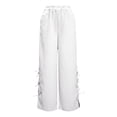thumbnail image 4 of Zjunqe Summer Women Cotton Linen Pants Casual High Waist Comfy Lightweight Gauze Pants with Pockets Beach Vacation Trousers Bow Tie Side Wide Leg Lounge Bottom Loose Fit Going Out Pants White L, 4 of 5
