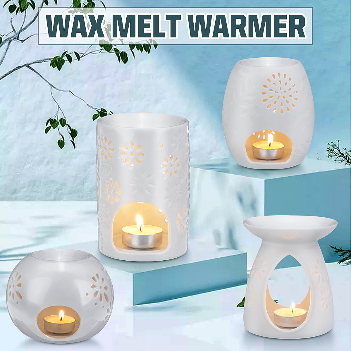 Highly scented Cinnamon Wax Melts and 18 scented Tealights Kiss Thy Bliss Premium Wax Melt Burner Set Beautiful Hand Shaped Ceramic Oil Burner a complete all in one set for your home