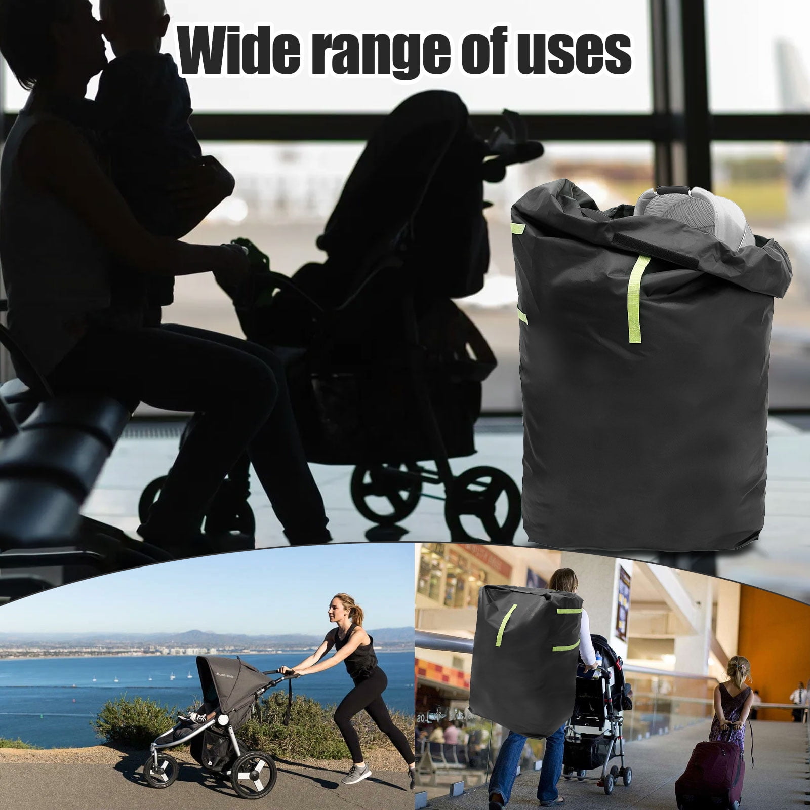 Stroller Bag 47 Inch 420D Oxford Cloth Gate Check Stroller Bag Waterproof Stroller Travel Bag Large Stroller Cover Bag Stroller Travel Cover with Adjustable Strap