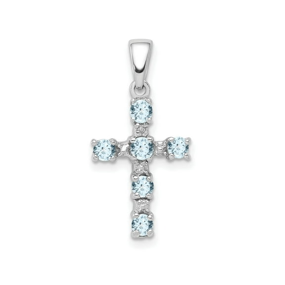 Sterling Silver Aquamarine Diamond Cross Pendant Necklace for Men and Women with Blue Gemstone Accent Religious Layered Chain Unisex Modern Faith Jewelry