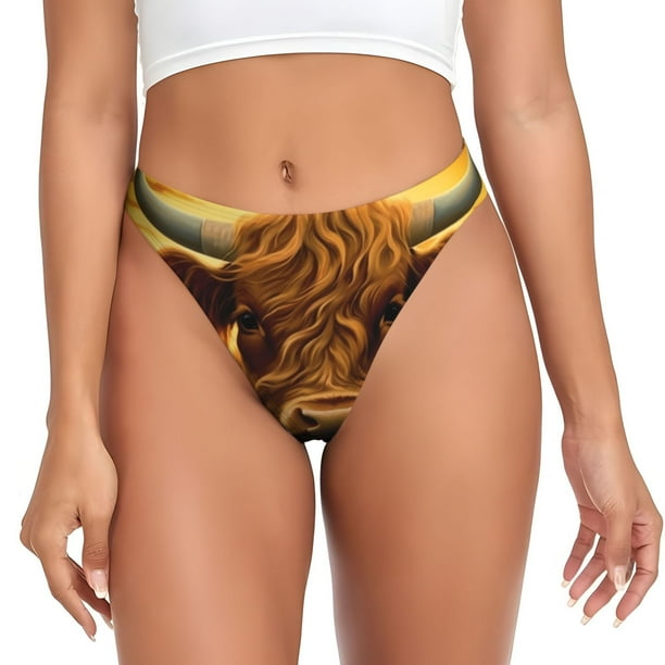 Balery Sunset Sunflower Cow A Tangas de Algodón para Mujer con Estampado – Ropa Interior Sexy, Transpirable, G-string-Medium