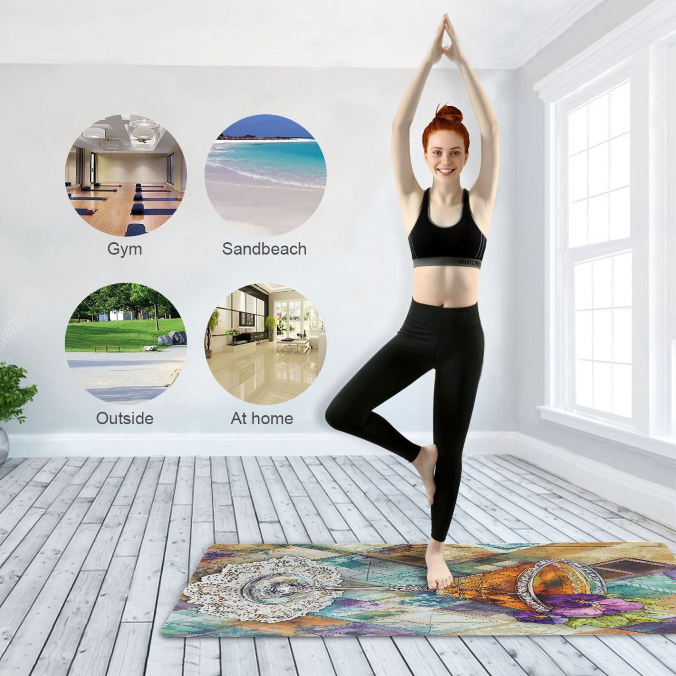 BZSMCE Yoga Mat Women Cocktail with Purple Flowers Fitness Mat