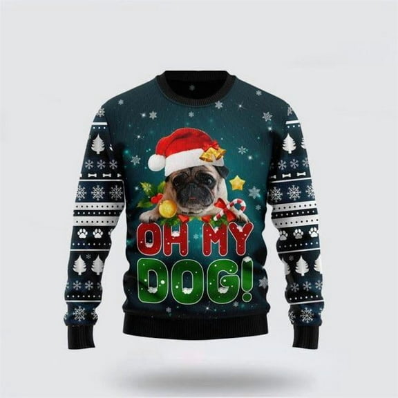 Pug Oh My Dog Funny Family Christmas Holiday Sweater – Dog Lover Christmas Sweater