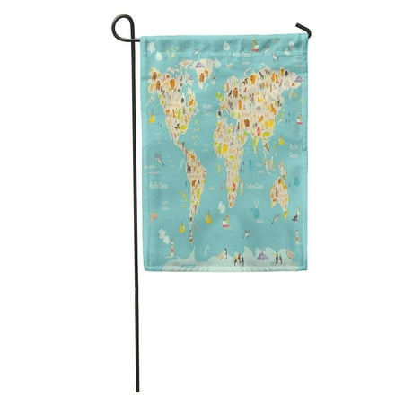 SIDONKU Map for Kid Continent of World Animated Child Drawn Garden Flag Decorative Flag House Banner 12x18 inch