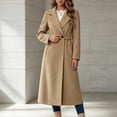 thumbnail image 4 of Trikvn Long Wool Blend Pea Coat for Women Notched Lapel Belted Waist Double Breasted Long Sleeve Elegant Overcoat with Pockets Winter Dressy S-3XL, 4 of 6