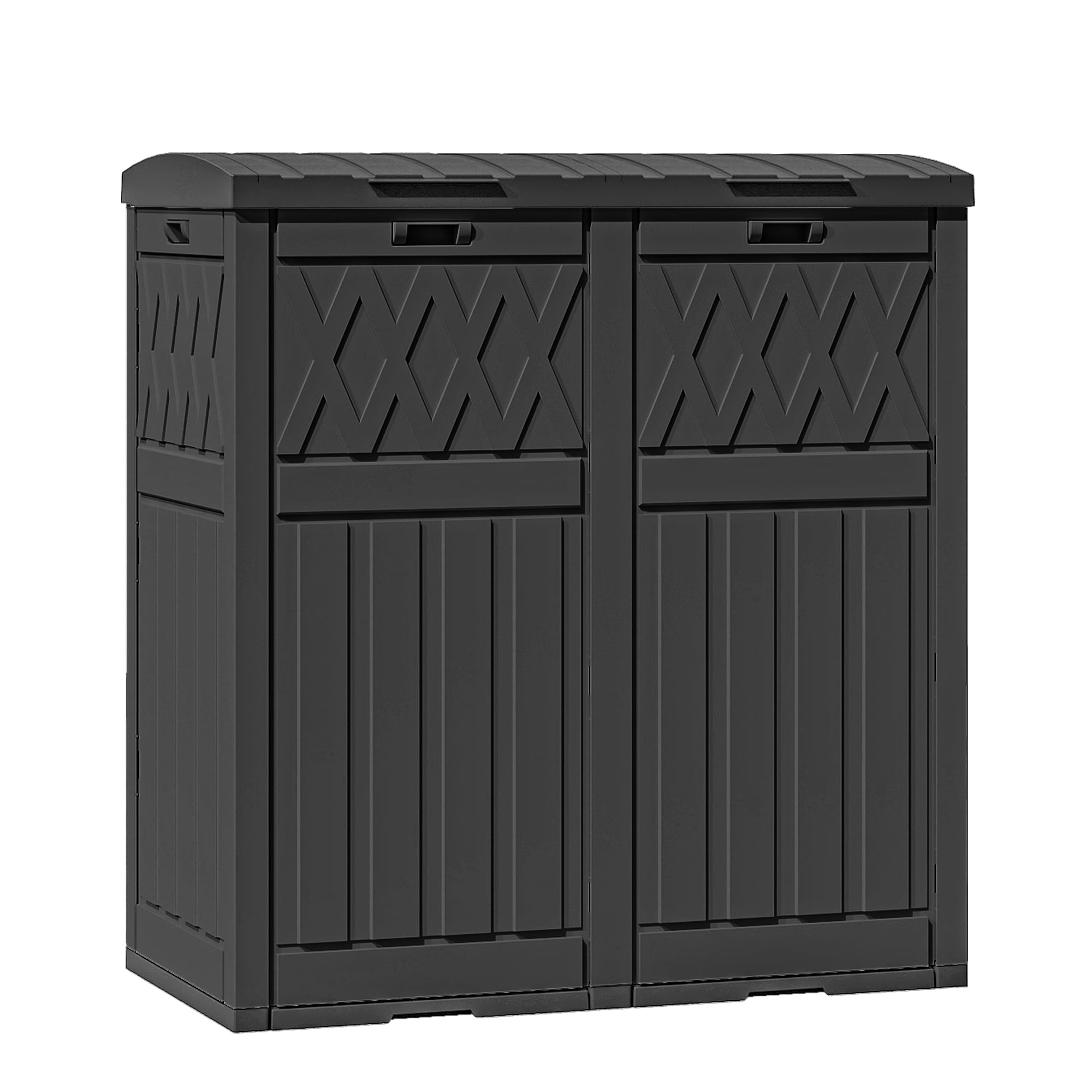 Uforic 66 Gallon Double Compartment Trash Can, Weatherproof Resin Garbage Bin with Lid & Drip Tray, for Patio Deck Backyard Kitchen, Black