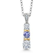 Gem Stone King 925 Silver and 10K Yellow Gold Round White Moissanite and Blue Tanzanite Pendant Necklace for Women (0.51 Cttw, Gemstone, with 18 inch Chain)
