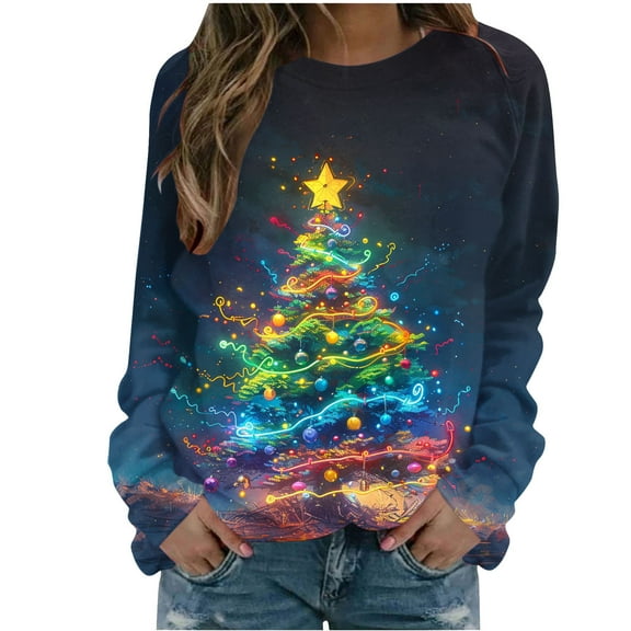 My Items Talove Long Sleeve Shirts for Women Graphic Printed Sweatshirt Fall Fashion Must Haves Pullover T Shirts Womens Tops Trendy Fall 2025 Christmas Shirts