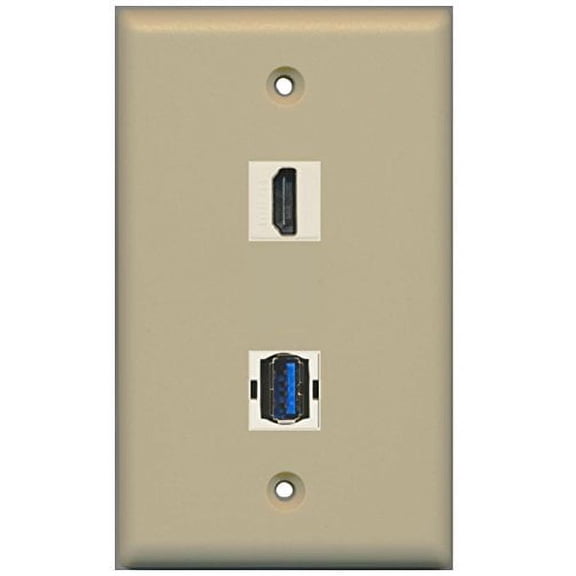 RiteAV - 1 Port HDMI 1 Port USB 3.0 Wall Plate - Ivory