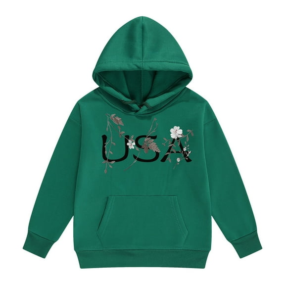 LUOGENLI Hoodies for Boys 8-10 with Strings Children's Middle and Large Children's Long Sleeved Letter Print Hooded Top Sweater Hoodies for Girls Size 6 Dark Green Size 10-11 Years