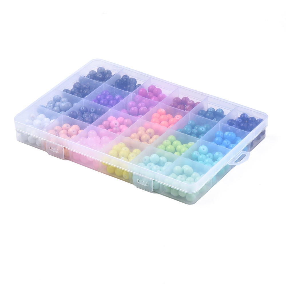 1Box Baking Painted Glass Beads Round Mixed Color 8x7.5mm Hole: 1.2mm 24 Colors 20~28Pcs/color 550~600Pcs/box