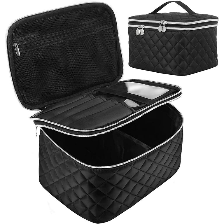 Large Capacity Travel Cosmetic Bag - Portable Makeup Bags for Women  Waterproof PU Leather Checkered Makeup Organizer Bag with Dividers and  Handle,Toiletry Bag for Cosmetics, black : : Beauty