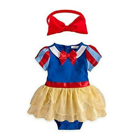 StylesILove Snow White Inspired Photo Prop Baby Girl Dress Costume and Headband 2-pc (6-12 Months)